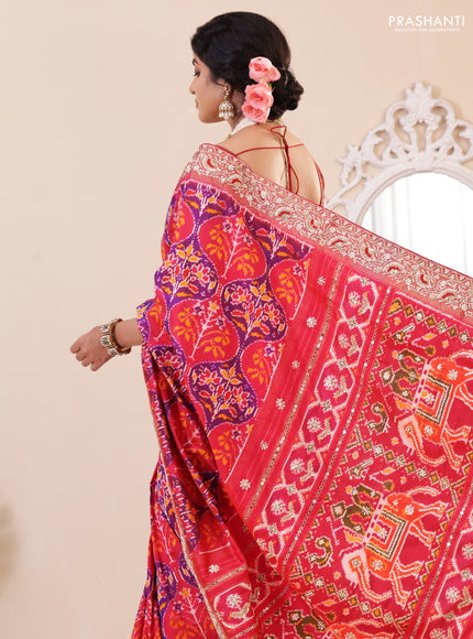 Pink Pochampally silk saree with allover ikat weaves and Embroidered border