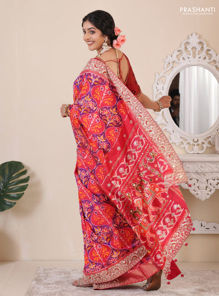 Pink Pochampally silk saree with allover ikat weaves and Embroidered border