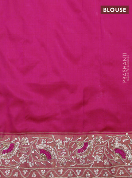 Violet-Pink Pochampally silk saree with allover ikat weaves and Embroidered border