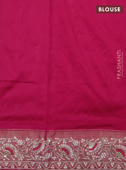 Pink Pochampally silk saree with allover ikat weaves and Embroidered border