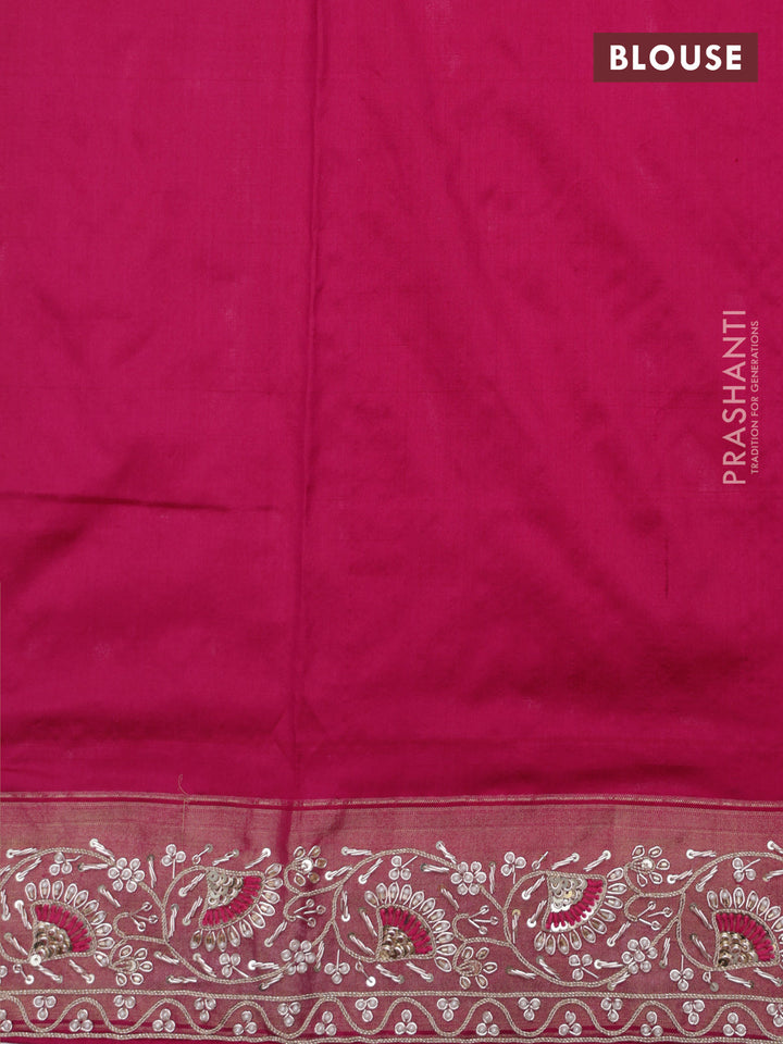 Pink Pochampally silk saree with allover ikat weaves and Embroidered border