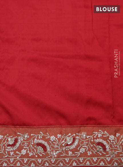 Red Pochampally silk saree with allover ikat weaves and Embroidered border
