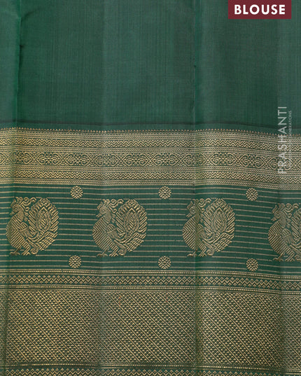 Pinkish orange-Green Pure kanchipuram silk saree with zari woven buttas & long zari woven border