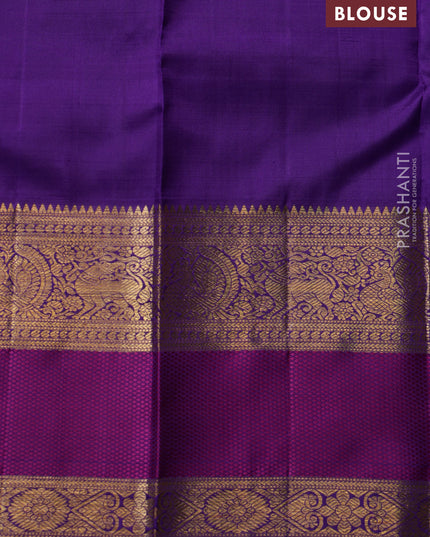 Pastel grey-Violet Pure Kanchipuram silk saree with allover stripes pattern & long zari woven border
