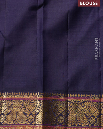 Orange-Navy Blue Pure kanchipuram silk saree with Allover zari checks & zari woven korvai border