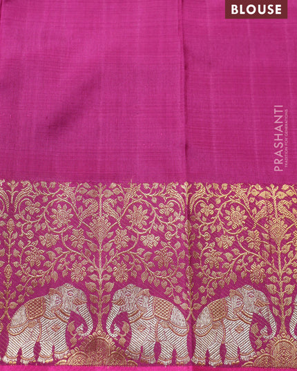 Gold-Purple Pure Tissue kanchipuram silk saree with allover zari woven brocade weaves & elephant design zari border