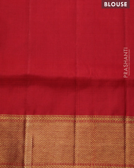 Maroon-Green Pure kanchipuram silk saree with allover zari woven brocade pattern & zari woven border