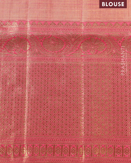 Mild peach-Pink Pure kanchipuram tissue silk saree with allover mina weaves & zari woven border