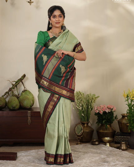 Pastel Green-Deep wine Pure kanchipuram silk saree with zari woven buttas & elephant zari woven border