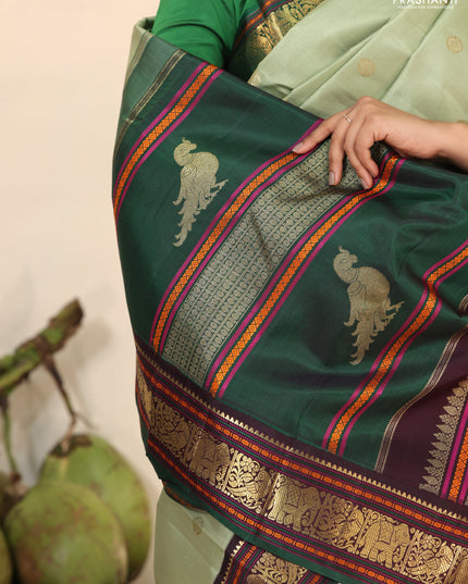Pastel Green-Deep wine Pure kanchipuram silk saree with zari woven buttas & elephant zari woven border
