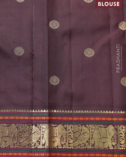 Pastel Green-Deep wine Pure kanchipuram silk saree with zari woven buttas & elephant zari woven border