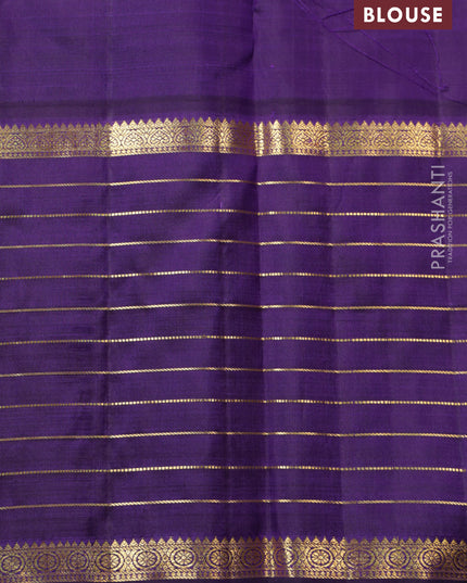 Pink-Blue Pure Kanchipuram silk saree with allover zari woven buttas & long zari woven border