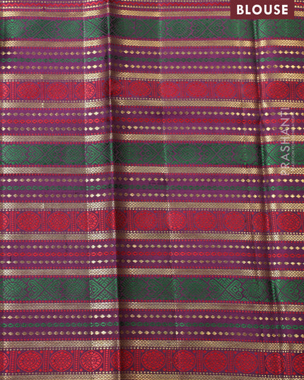 Teal -purple Pure kanchipuram silk saree with allover zari weaves & long zari woven border