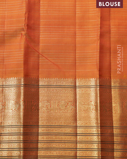 Purple-Orange Pure Kanchipuram Silk Saree With Allover zari checks & buttas and zari border