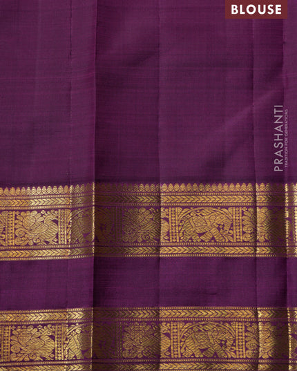 Pista Green-Purple Pure Kanchipuram Silk Saree with Allover zari checks & buttas and Rettapet zari woven border