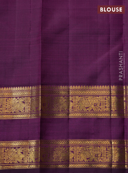 Beige-Purple Pure Kanchipuram Silk Saree with Allover zari checks & buttas and Rettapet zari woven border