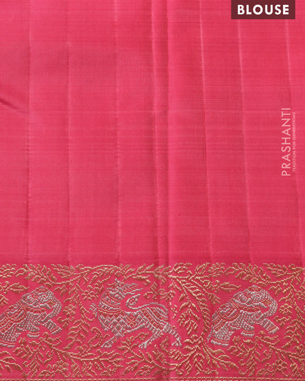 Violet-Pink Pure Kanchipuram silk saree with allover silver & gold zari weaves & piping border