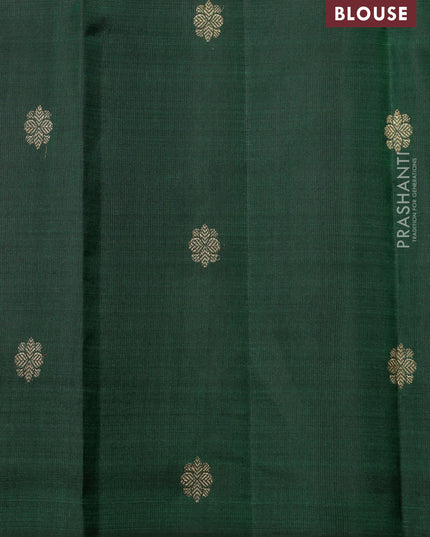 Mustard yellow-Purple pure kanchipuram silk saree with zari woven buttas & in borderless style
