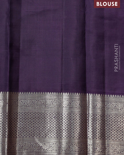 Off white-Purple Pure kanchipuram silk saree with allover zari checks & buttas and zari woven border