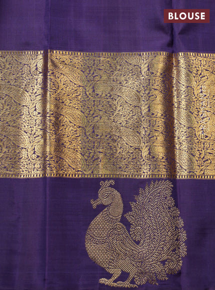 Red -Blue Pure Kanchipuram silk saree with zari woven brocade weaves and long annam butta zari border