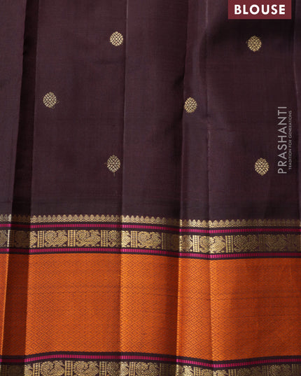 Cream-Deep jamun Pure kanchipuram silk saree with thread woven buttas & zari woven border