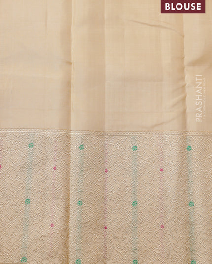 Orange Pure kanchipuram silk saree with allover zari woven brocade weaves & zari woven border