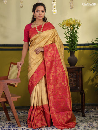 Sandal-Pink Pure kanchipuram silk saree with allover brocade zari weaves & rich zari woven border