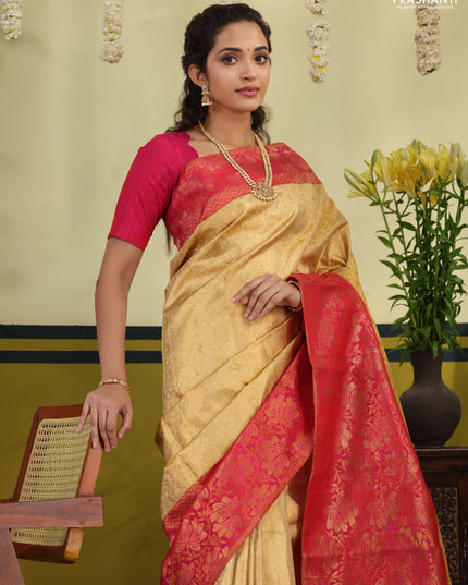 Sandal-Pink Pure kanchipuram silk saree with allover brocade zari weaves & rich zari woven border