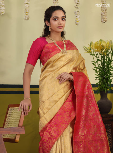 Sandal-Pink Pure kanchipuram silk saree with allover brocade zari weaves & rich zari woven border