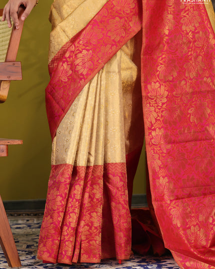 Sandal-Pink Pure kanchipuram silk saree with allover brocade zari weaves & rich zari woven border