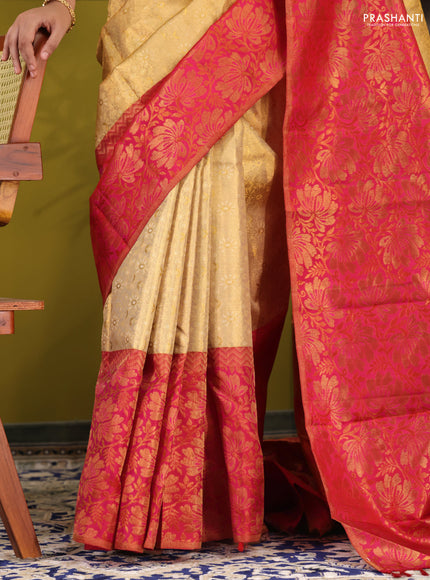 Sandal-Pink Pure kanchipuram silk saree with allover brocade zari weaves & rich zari woven border