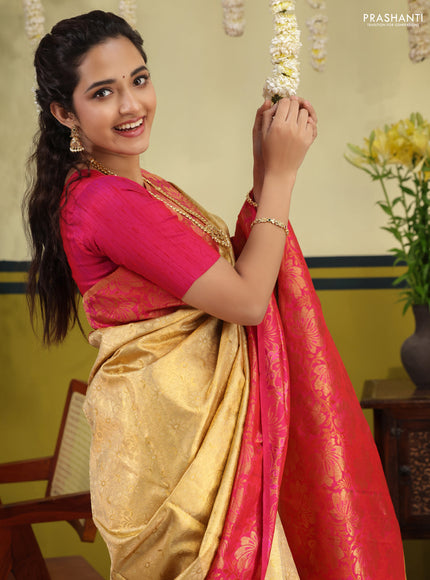 Sandal-Pink Pure kanchipuram silk saree with allover brocade zari weaves & rich zari woven border