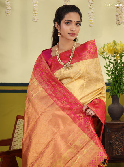 Sandal-Pink Pure kanchipuram silk saree with allover brocade zari weaves & rich zari woven border