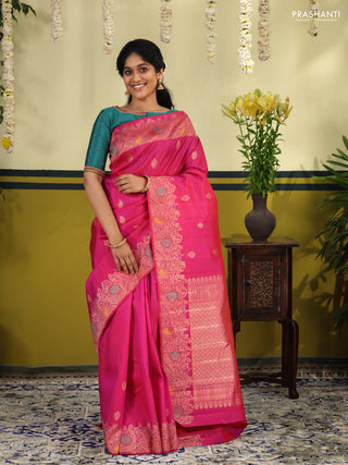 Pink pure kanchipuram silk saree with allover zari woven buttas & rich zari woven border