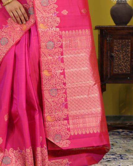 Pink pure kanchipuram silk saree with allover zari woven buttas & rich zari woven border