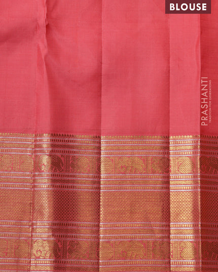 Lime Green-Pink Pure kanchipuram silk saree with allover zari woven brocade weaves & rich zari woven border