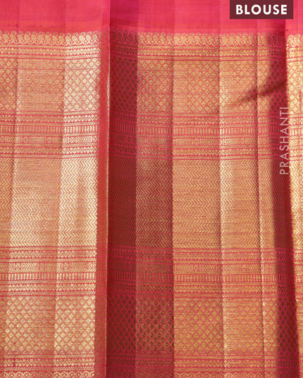 Yellow-pink Pure Kanchipuram Silk Saree With Allover zari weaves & long zari woven border