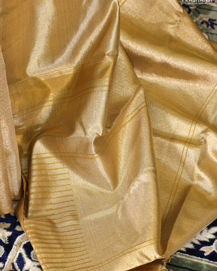 Gold Tissue kanchipuram silk saree with zari woven brocade weaves & rising temple border