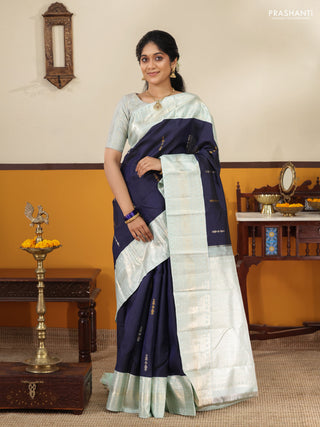 Navy blue-Pastel blue Pure kanchipuram silk saree With zari woven buttas & rich zari border
