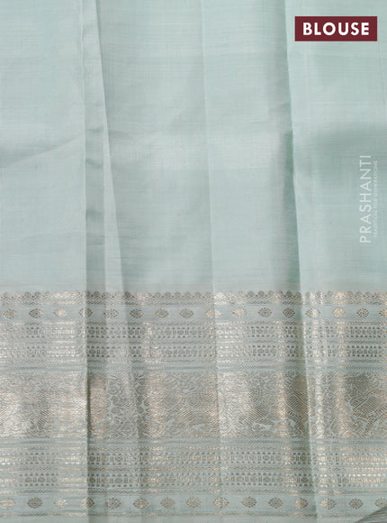 Navy blue-Pastel blue Pure kanchipuram silk saree With zari woven buttas & rich zari border