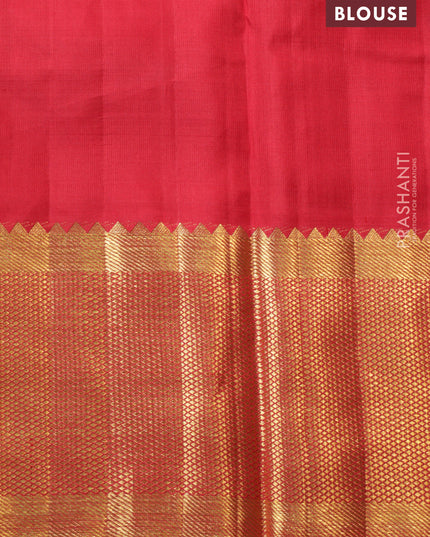Peach pink-Maroon Pure Kanchipuram Silk Saree Paalum pazhamum Checks & Buttas And rich zari border