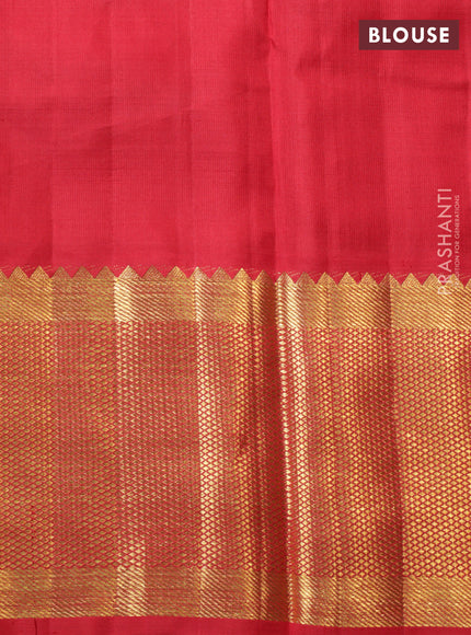 Peach pink-Maroon Pure Kanchipuram Silk Saree Paalum pazhamum Checks & Buttas And rich zari border
