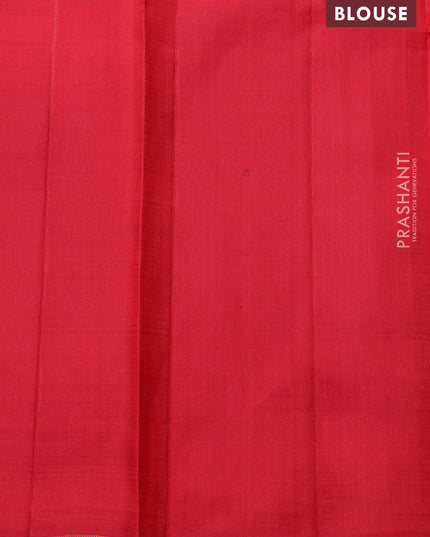 Pink pure kanchipuram silk saree with allover zari stripes pattern & in borderless style