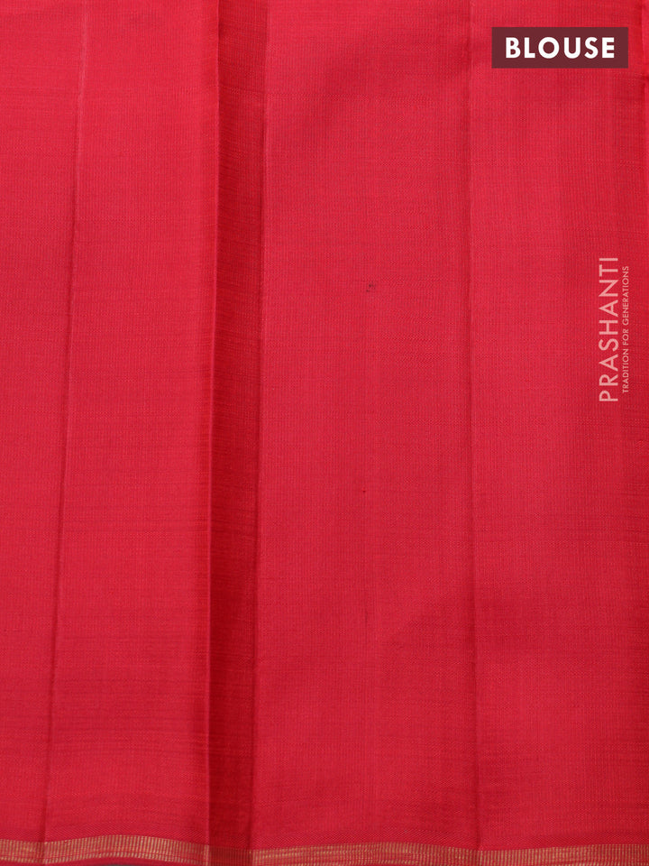 Pink pure kanchipuram silk saree with allover zari stripes pattern & in borderless style