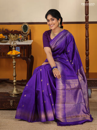 Violet Pure kanchipuram silk saree with thread & zari stripes and zig zag zari border