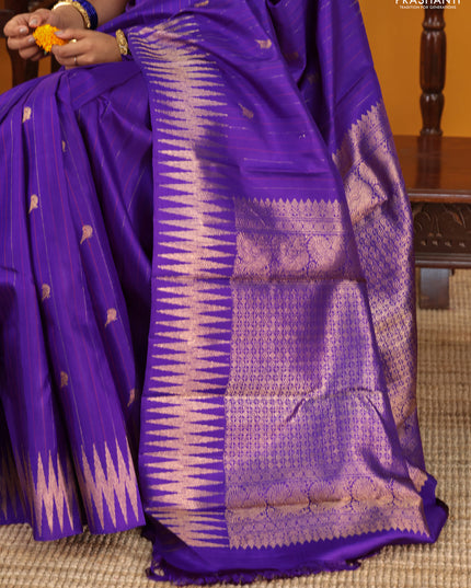 Violet Pure kanchipuram silk saree with thread & zari stripes and zig zag zari border
