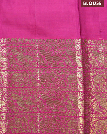 Peach Pink-Purple Pure kanchipuram silk saree with zari woven brocade weaves & long zari woven border