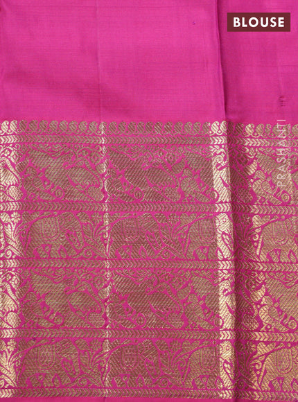 Peach Pink-Purple Pure kanchipuram silk saree with zari woven brocade weaves & long zari woven border