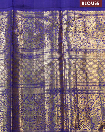 Teal-Blue Pure kanchipuram silk saree with Allover zari weaves and long rich zari border
