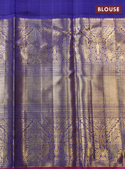 Teal-Blue Pure kanchipuram silk saree with Allover zari weaves and long rich zari border